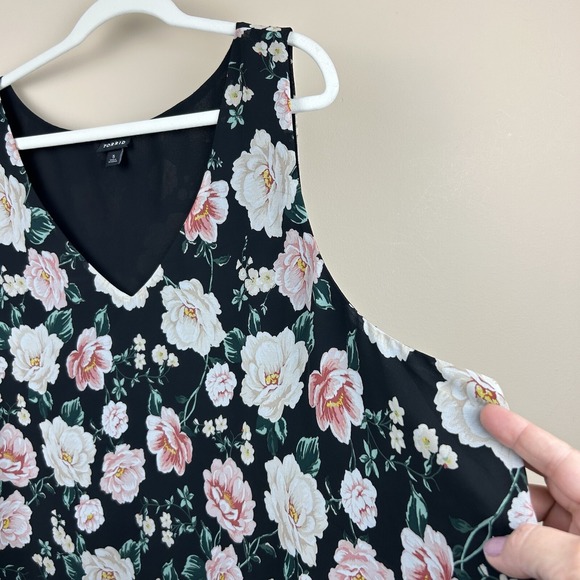 Torrid Black Floral Chiffon Layered Tank 5 5X Whimsigoth Dark Romantic Flowy - Picture 4 of 9